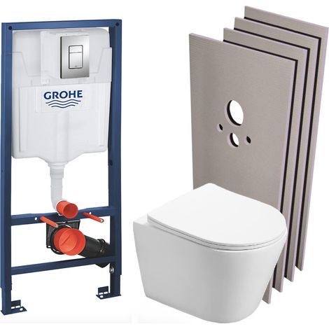 Pack WC Bâti-support + WC SAT Infinitio sans bride, fixation invisible + Plaque chrome + Set d'habillage