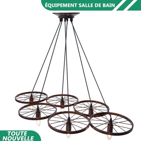 WAOBDLA 220V Rétro industriel vent en forme de roue lustre E27 6-têtes roue lustre pendant lumière (1/5)