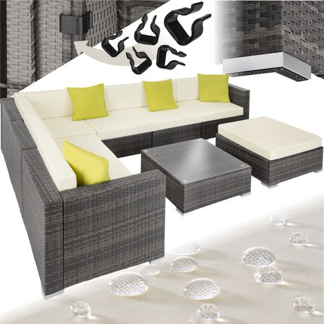 Canapé de jardin lounge en résine tressée avec cadre aluminium gris (1/5)