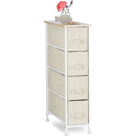Relaxdays Shelving System, Chest of Drawers, Standing Shelf with 4 Boxes, HxWxD: 76 x 20 x 48 cm, Metal and Wood, Beige