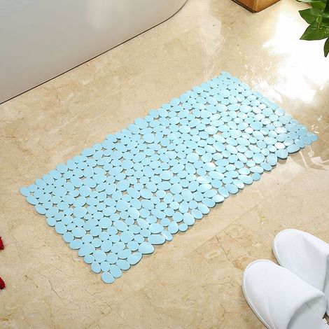 Tapis de douche antidérapant bleu, 53 x 53 cm. Tapis de douche antidérapant en PVC effet pierre, carré. (1/3)