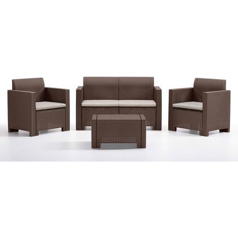 Divano due sedute con Poltrone e Tavolino/Salotto/Salottino per Esterno/Arredo Giardino - Mod. Kansas 2 Marrone/Brown