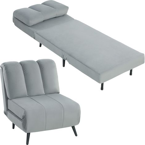 HOMCOM sofá cama plegable de 1 plaza 3 en 1, tapizado en terciopelo con respaldo ajustable 3 niveles, cojín grueso para salón, 72x88x87 cm, gris