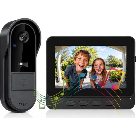 Sonnette sans Fil avec Caméra Extérieur Étanche 1080P, Visiophone Vidéo sans Fil Écran 4.3" Interphone Vidéo Exterieur Etanche avec écran Angle de Vision 170° Portier Vidéo pour Maison, Écran USB (1/5)