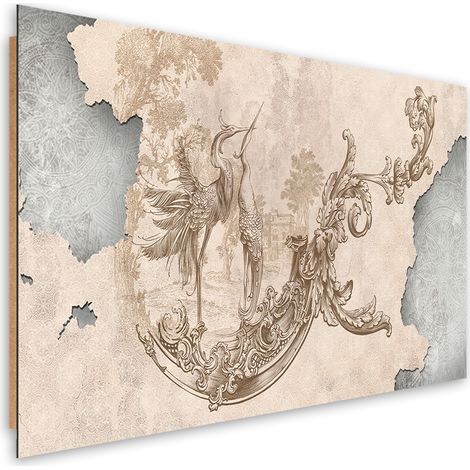 Quadro deco panel, Uccelli e foglie su un affresco orientale - 60x40 (1/5)
