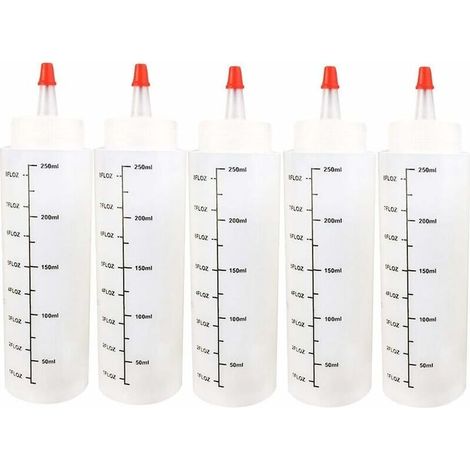 5pcs 250ml Flacons Compte-Gouttes Bouteilles liquides Fiole Vide en Plastique avec Balance Presser avec Leak-Proof Cap Sauce pour e-liquides, DIY Craf (1/5)