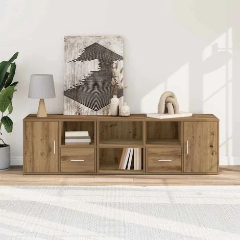 Meuble d'angle en bois massif style rustique, 160x40x45 cm, placard de rangement avec étagères pour salon et entrée (1/5)