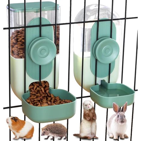 Distributore automatico di cibo e acqua per animali domestici da 1 litro (35 oz), da appendere, per cuccioli, gattini, conigli e cincillà, colore verde. Ciotola automatica a gravità per cibo e acqua.