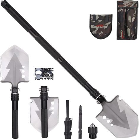 Pelle pliante de 78 cm, pelle polyvalente, combinaisons de 3 longueurs, pelle de camping pelle pliante à 180 degrés, convient pour la randonnée en plein air, la chasse, l'exploration, le jardin, etc. (1/5)