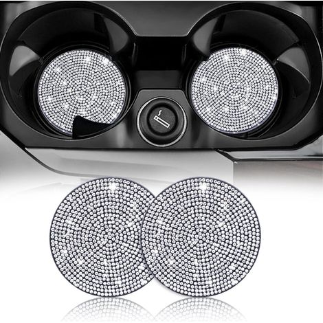 Deux sous-verres de voiture scintillants de 7 cm (2,75 pouces) (blancs), sous-verres pour porte-gobelet de voiture, accessoires de voiture en cristal pour femmes et filles (1/5)