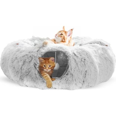 Túnel para gatos, túnel redondo con cama acolchada, túnel para gatos de interior, cesta para gatos (1/4)