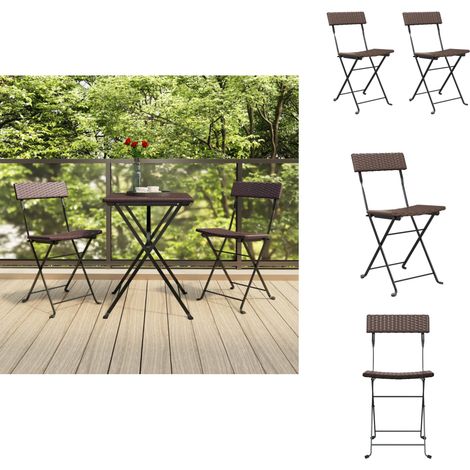 Bistrostühle 2 Stk. Klappbar Braun Poly Rattan und Stahl - Gartenstühle - Bistrostühle - Outdoor Möbel - Gartenmöbel - Balkonmöbel (1/5)