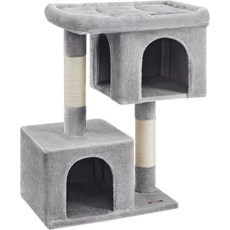 Feandrea Arbre à Chat, Tour de Jeux 101 cm, XL, Maison pour Chats Jusqu’à 20 kg, Grande Plate-Forme, 2 Niches, Griffoir, Gris Clair