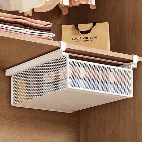 Cloison coulissante pour penderie, boîte de rangement pour chaussettes suspendue à un meuble, panier suspendu style tiroir (1/5)