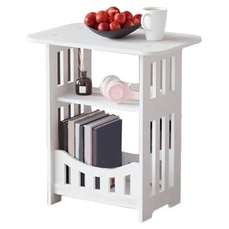 Table d'appoint étroite à 2/3 niveaux avec étagère, bibliothèque, chambre à coucher, salon, salle de bain, blanc, 32 x 22 x 40 cm, double niveau (1/5)