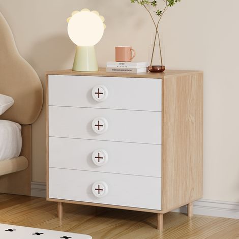 Kommode 80x54x90 cm Natur+Weiß aus MDF mit 4 Schubladen und Kippschutz (1/5)
