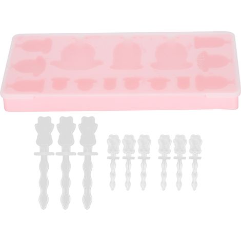 Moule à Glace Silicone Réutilisable 15 Cases avec Bâtonnets et Couvercle Motif Avion Rose pour Desserts DIY (1/5)