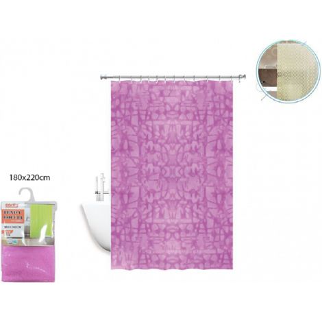 Trade Shop - Cortina De Ducha Impermeable Bañera Rosa/fuxia 180x220 Cm Con Anillas 52131 - (1/2)