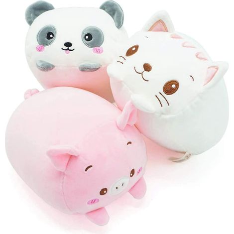 Coussin peluche 3 Panda Cochon Chat, Coussin Poupée Chat Mignon, Coussin Traversin pour Canapé et Lit, Cadeau pour Bébé Fille Garçon (1/5)