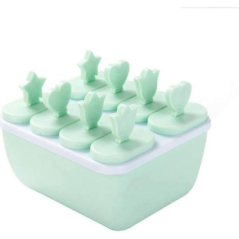 Moule à glace carré vert à 8 compartiments, en plastique PP, pour la préparation de desserts glacés et de desserts d'été. Idéal pour la cuisine et les loisirs créatifs. (1/5)