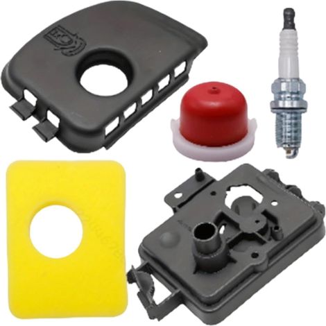 Boîtier de filtre à air 595660 avec filtre en mousse 799579 et primer d'aspiration 594281 pour moteurs de tondeuse à gazon BS Boîtier en plastique robuste Jaune Noir Filtration efficace de la saleté (1/5)
