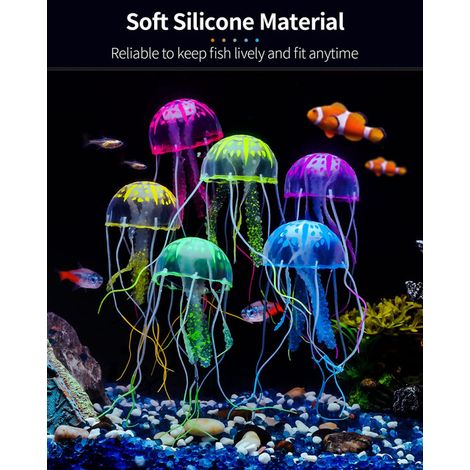 Lot de 6 Méduses Artificielles Décoratives Fluorescentes pour Aquarium Ornement Effet Lumineux en Silicone avec Ventouse Décoration de Réservoir de Poissons (1/5)