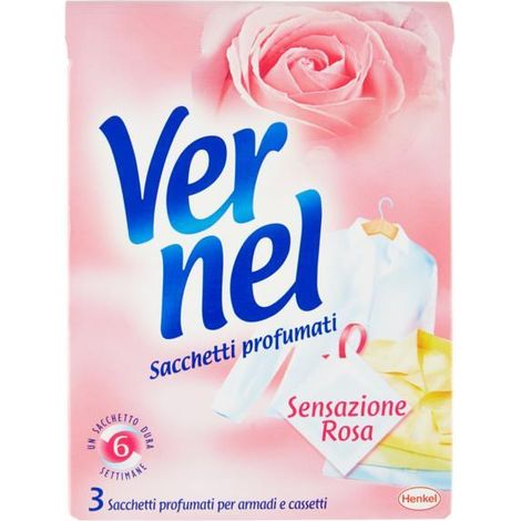 VERNEL SACCHETTI PROFUMATI SENSAZIONE ROSA PER ARMADI E CASSETTI 3 PEZZI