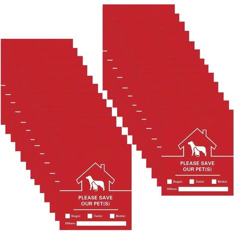 30 Autocollants Adhésifs Rouges pour Fenêtre Instructions Claires et Faciles à Lire, Alertes D'urgence pour Animaux Domestiques en Situation D'urgence (1/5)
