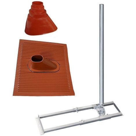 Support de chevrons de toit charpente Fixation Antenne Parabole Acier 1m Mât 48mm + Manchon Rouge + Tuile plastique / Alu Rouge (1/5)