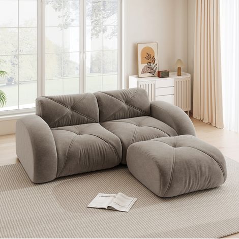 Sofá modular 204/171/76 cm topo de chenilla con puf y espuma 32D (1/5)