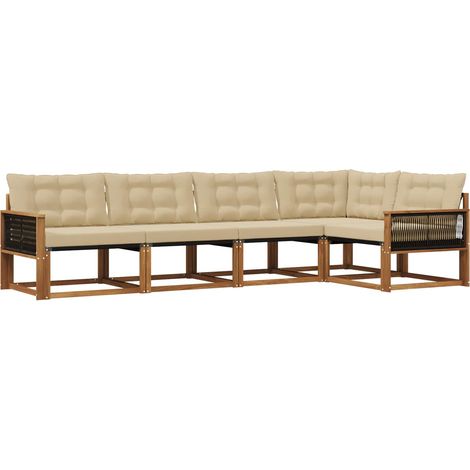Set di divani da esterno con cuscino 5 pz  Salotto da Giardino Naturale e Beige (1/5)