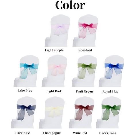 Ruban de dossier de chaise Nœuds décoratif de Chaise en Organza Rubans de Chaise à Nouer Violet Clair 20Pcs (1/5)