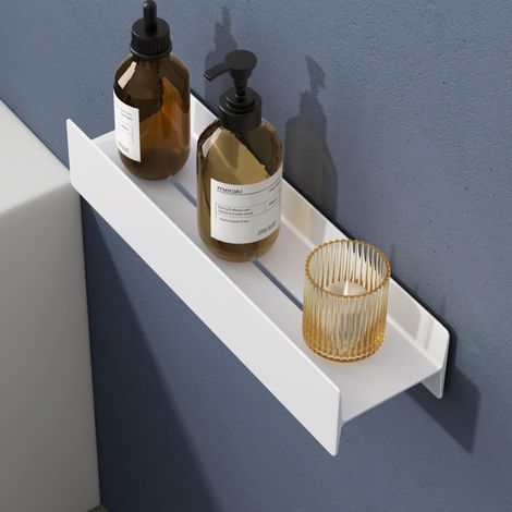 doporro Mensola da Parete in Metallo Bianco Opaco 40 cm, Ripiano Salvaspazio per Bagno e Cucina, Portaoggetti Moderno Senza Foratura Reglo-03