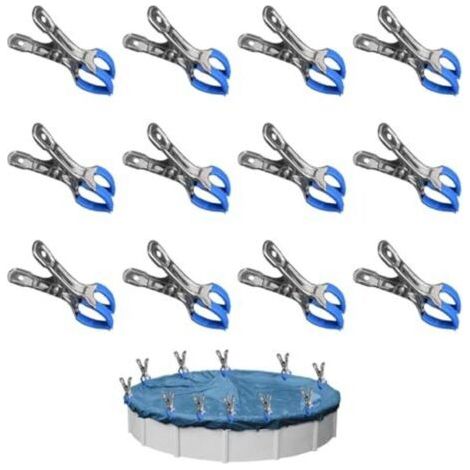 Lot de 12 pinces métalliques pour couvertures de piscine, pinces de fixation avec film protecteur, clips pour bâches, pinces pour piscines hors sol, pinces à forte force de serrage pour la photographi (1/5)