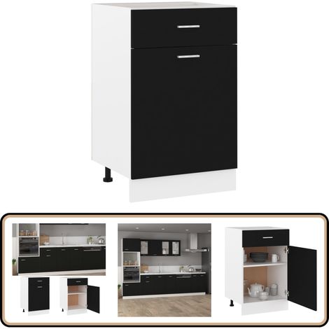 Armoire de plancher à tiroir Noir 50x46x81,5 cm Bois ingénierie - Armoire De Cuisine - Meuble De Rangement - Armoire À Tiroir - Mobilier De Cuisine - Rangement Cuisine