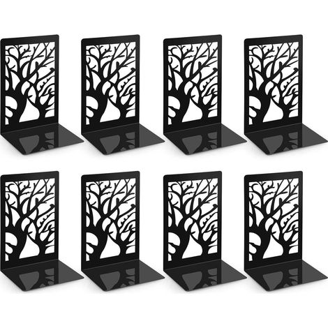 4 Paar Buchstützen Metall, Dekorative Baum-Design Bookends Schwarz (1/5)