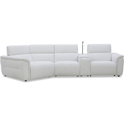 Canapé d'angle relax en tissu bouclette doux beige MARINA - Angle (1/5)