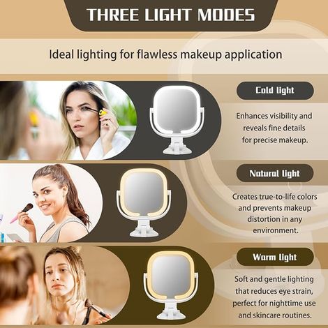 Magnifying Mirror 30X/1X 2 Sides, 3 Bright Colours and Dimmable LED Make-Up 2000 mAh 360° Rotation Cosmetic Mirror for Bathroom or Bedroom - White (1/2)