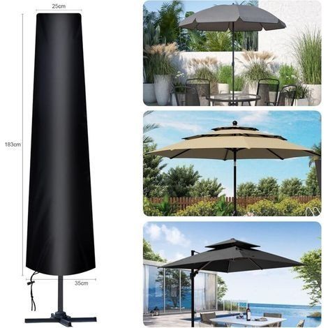 Sonnenschirmhülle, 205 cm Garten-Sonnenschirmhülle/Schutzhülle für Sonnenschirme, wasserdichtes Oxford-Gewebe, 210D Schwarz (1832535cm) (1/4)