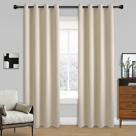 Rideau Beige - Rideaux à Oeillets Décoration de Fenêtre Isolation Thermique Barrière à l'énergie Solaire et Le Rayon UV pour Chambre, 132 x 213 cm, Lot de 2, Jaune Beige H477 (1/3)