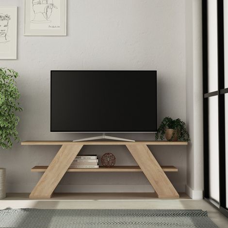 Decortie Farfalla Modern TV Stand Multimedia Centre TV Unit With Shelves 120cm - Oak (1/3)