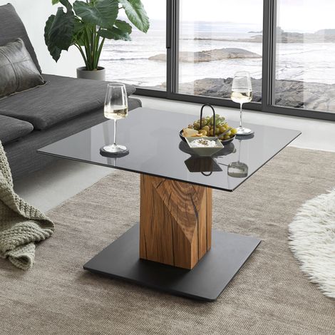 Table basse carrée 70x70x45cm en verre et chêne massif (1/3)