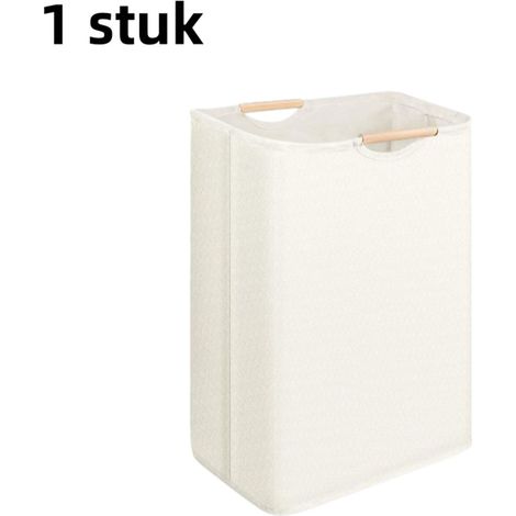 Panier à linge pliable en coton et lin avec poignée en bois, 30 × 30 × 40 cm, blanc cassé (1/5)