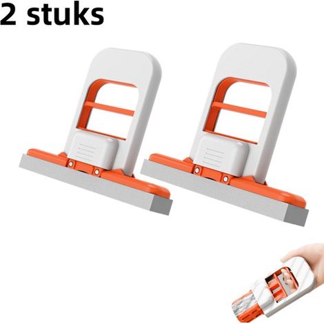 Mini-balai pliable 2 pièces - Remplace les chiffons - Mains libres - Mini-balai absorbant pour usage domestique - Humide et sec - Oranje (1/5)