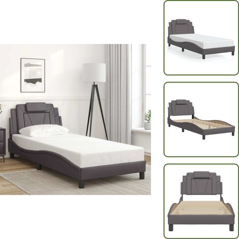 Cadre de lit sans matelas gris 90x200 cm similicuir - Lit Plateforme - Lit Double - Cadre De Lit Design - Lit Capitonné - Literie (1/5)