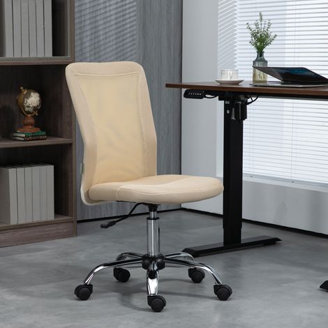 Silla de Escritorio Giratoria sin Brazos Silla de Malla con Altura Ajustable Carga 100 kg 43x58x90-100 cm Beige (1/5)