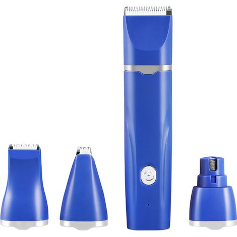Toiletteur professionnel 4 en 1 pour chiens : tondeuse silencieuse sans fil avec câble USB rechargeable pour chats et autres animaux (bleu)