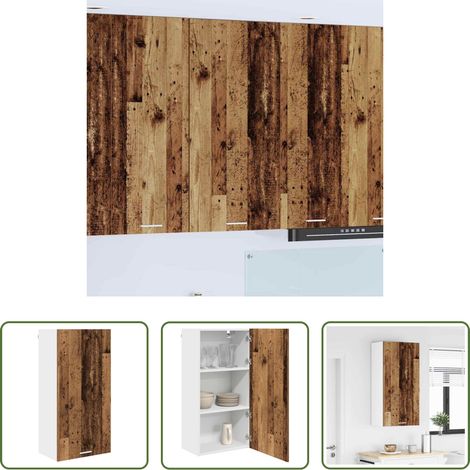 Rangement cuisine - Armoire suspendue Bois ancien et Blanc 50 x 31 x 100 cm (1/5)