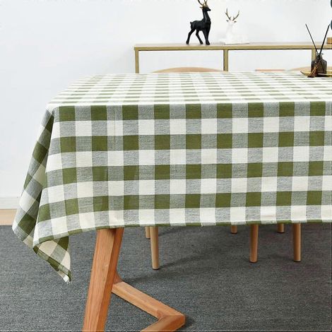 Nappe rectangulaire en mélange de coton, lavable, à carreaux, idéale pour la salle à manger, le jardin, les fêtes et la maison (verte, 140 x 220 cm) (1/4)