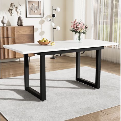 Mesa extensible 140/180x80x75 cm de MDF y metal blanco/negro para comedor -FLORAGRACE (1/5)